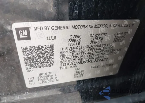 2019 GMC Terrain Slt из США, поврежденный, VIN 3GKALVEX6KL227427